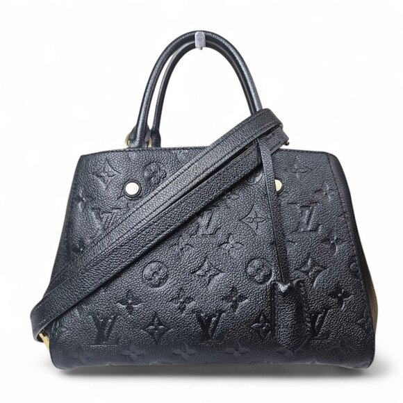 LOUIS VUITTON Montaigne BB Black Leather Shoulder Bag 2 Way Lock Keys Satchel LV - Picture 1 of 14